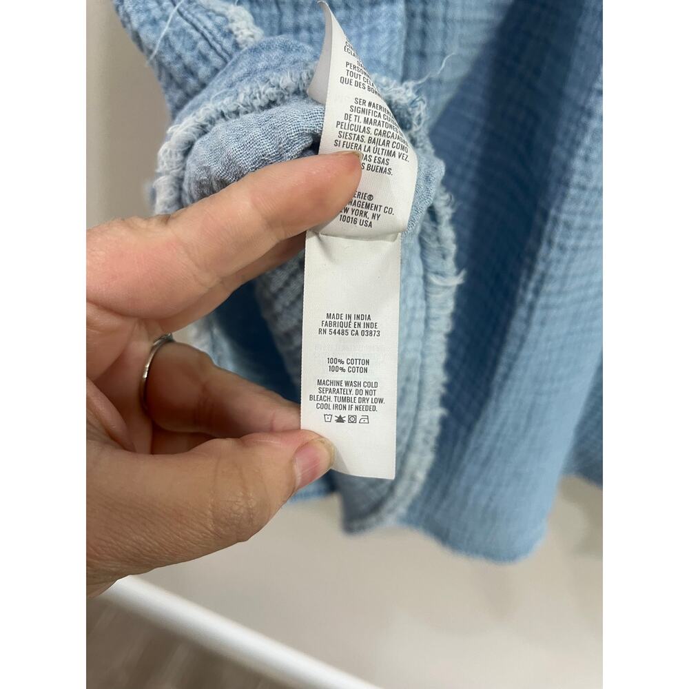 Aerie Blue Cotton Gauze Oversized Beach Swim Cover Up Shirt Size Large - Picture 9 of 12
